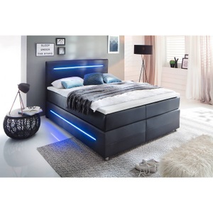 meise.moebel, home24 Boxspringbett Lights, Boxspring-Bett «Pulse» ohne Bettkasten, Matratze fest bis hart, 160 x 200 cm, schwarz