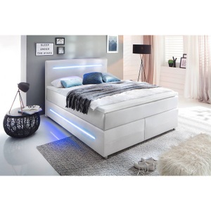 meise.moebel, home24 Boxspringbett Lights, Boxspring-Bett «Pulse» ohne Bettkasten, Matratzen fest bis hart, 160 x 200 cm, weiss