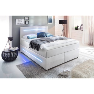 meise.moebel, home24 Boxspringbett Lights, Boxspring-Bett «Pulse» ohne Bettkasten, Matratzen fest bis hart, 180 x 200 cm, weiss