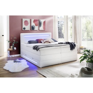meise.moebel, home24 Boxspringbett Lights, Boxspringbett «Pulse» mit Bettkasten, Matratze fest bis hart, 180 x 200 cm, weiss