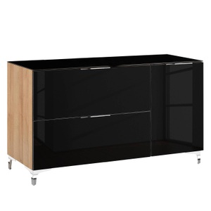 home24, home24 Sideboard Shino I, XXXLutz Lowboard 135/76,6/46 cm , Shino , Schwarz, Eichefarben , Metall , 135x76.6x46 cm , melaminharzbeschichtet,Nachbildung , Abdeckplatte aus Glas , 001534013003