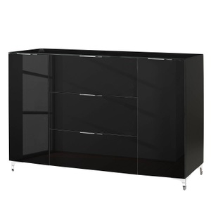 home24, home24 Sideboard Shino IV, XXXLutz Sideboard 180/108,6/46 cm , Shino , Schwarz , Glas , 2 Schubladen , 180x108.6x46 cm , matt, melaminharzbeschichtet,Nachbildung , Abdeckplatte aus Glas , 001534013002