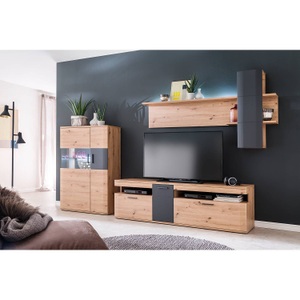 Naturoo, home24 TV-Lowboard Callington II, Livetastic Tv-element 180/55/50 cm , Cortona , Anthrazit, Eichefarben , Metall , 2 Schubladen , 180x55x50 cm , tiefgezogen, Melamin,Melamin,Nachbildung,Nachbildung , 000196082210