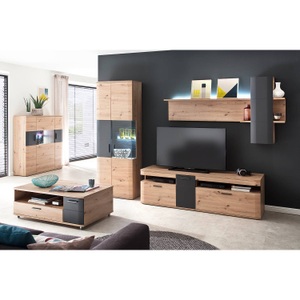 Naturoo, home24 Highboard Callington I, Livetastic Highboard 120/134/37 cm , Cortona , Anthrazit, Klar, Eichefarben , Metall , 120x134x37 cm , tiefgezogen, Melamin,Melamin,farbig, klar,Nachbildung,Nachbildung , 000196082205