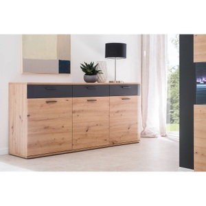 Naturoo, home24 Sideboard Callington, Livetastic Sideboard 180/85/43 cm , Cortona , Anthrazit, Eichefarben , Metall , 180x85x43 cm , tiefgezogen, Melamin,Nachbildung,Nachbildung , 000196082204