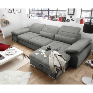 Fredriks, home24 Ecksofa San Benito I, MID.YOU Ecksofa in velours, mikrofaser dunkelgrau , Coletta , Textil , 321x195 cm , Velours, Mikrofaser , Rücken echt , 002220030004