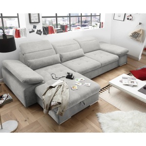 Fredriks, home24 Ecksofa San Benito I, MID.YOU Ecksofa in mikrovelours silberfarben , Coletta , Textil , 321x195 cm , Mikrovelours , Rücken echt , 002220030001