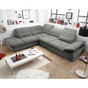 Fredriks, home24 Ecksofa San Benito II, MID.YOU Ecksofa in mikrovelours dunkelgrau , Coletta , Textil , 324x260 cm , Mikrovelours , Rücken echt , 002220030009