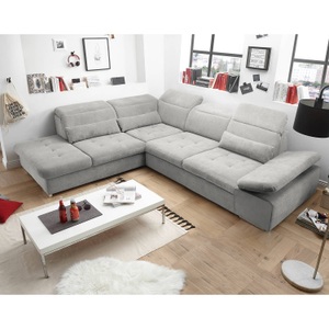 Fredriks, home24 Ecksofa San Benito II, MID.YOU Ecksofa in mikrovelours silberfarben , Coletta , Textil , 324x260 cm , Mikrovelours , Rücken echt , 002220030007