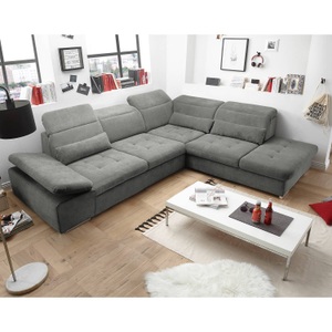 Fredriks, home24 Ecksofa San Benito II, MID.YOU Ecksofa in mikrovelours dunkelgrau , Coletta , Textil , 324x260 cm , Mikrovelours , Rücken echt , 002220030010