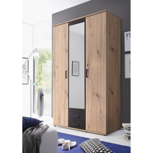 mooved, home24 Drehtürenschrank Middleton, MID.YOU Drehtürenschrank in anthrazit, eichefarben , Chicago , Glas, Holzwerkstoff , 4 Fächer , 2 Schubladen , 120x196x53.5 cm , Dekorfolie , Typenauswahl , 002522030201