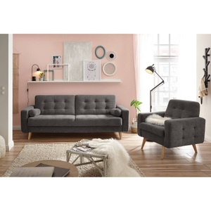 Moerteens, home24 Schlafsofa Borsh, MID.YOU Schlafsofa in textil, holzwerkstoff grau , Fjord , 222x86x90 cm , Mikrovelours,Nachbildung , 002220030905