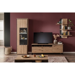 home24, home24 TV-Lowboard Buena, MID.YOU Tv-element 183/60/50 cm , Buenos Aires , Anthrazit, Eichefarben , Metall , 2 Schubladen , 183x60x50 cm , tiefgezogen, Melamin,Melamin,Nachbildung,Nachbildung , Kabeldurchlass , 000196081709