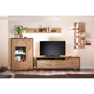home24, home24 Highboard Buena, MID.YOU Highboard 93/142/38 cm , Buenos Aires , Anthrazit, Klar, Eichefarben , Metall , 93x142x38 cm , tiefgezogen, Melamin,Melamin,Nachbildung,Nachbildung , 000196081708