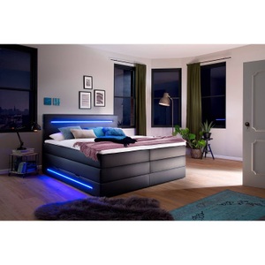 meise.moebel, home24 Boxspringbett Lights, Boxspringbett «Pulse» mit Bettkasten, Matratze fest bis hart, 160 x 200 cm, schwarz