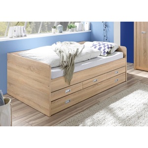 undefined, Funktionsbett, MID.YOU Ausziehbett 120/200 cm in sonoma eiche , Alaska , Holzwerkstoff , 120 cm , Dekorfolie,matt,matt,Nachbildung , Bettkasten, nur für Rollroste geeignet , 000241008208