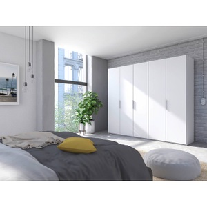 home24, home24 Drehtürenschrank One 210, Hom'In - Kleiderschrank ONE 210 mit 5 Türen - Polarweiss - Holzwerkstoff - 250/58/216 cm