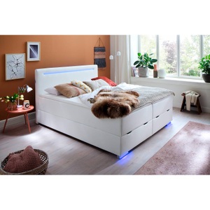 home24, home24 Boxspringbett Las Vegas II, Boxspringbett «Vegas» mit Bettkasten, 180 x 200 cm, weiss