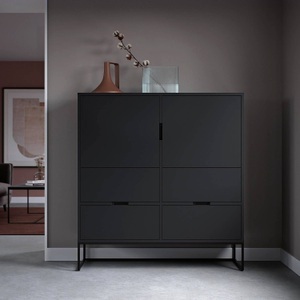 home24, home24 Highboard Lipp, BYYU - Highboard CLIPP - shadow black - Holzwerkstoff - 118/43/127 cm