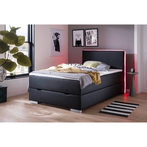 home24, home24 Boxspringbett Racer, Boxspringbett «Race» mit Bettkasten, 140 x 200 cm, schwarz