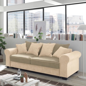 home24, home24 Sofa Marcola (2-Sitzer), MID.YOU Zweisitzer-sofa in webstoff, mikrovelours creme , Aurelia , Textil, Holzwerkstoff , 215x95x115 cm , Webstoff, Mikrovelours,Webstoff, Mikrofaser , Rücken echt , 002220038402