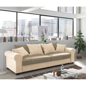 home24, home24 Schlafsofa Marcola, MID.YOU Dreisitzer-sofa in webstoff, mikrovelours creme , Aurelia Lux.3Dl , Textil, Holzwerkstoff , 247x95x115 cm , Webstoff, Mikrovelours,Webstoff, Mikrofaser , Schlafen auf Sitzhöhe, Rücken echt , 002220038401