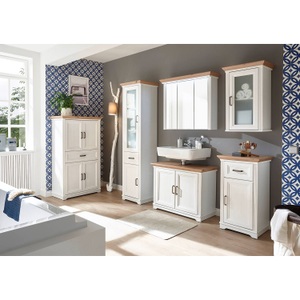home24, home24 Midischrank Jasmund, Livetastic Midischrank 83/138/43 cm , Pinienfarbe 'Jasmin' _ Weiss, Eichefarben, Pinienfarben , Kunststoff , 83x138x43 cm , Dekorfolie,Nachbildung , stehend , 001279006402