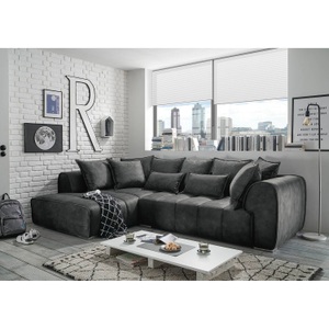 loftscape, home24 Ecksofa Rifflet, Ecksofa XXL «Italy», L 320 x T 197 cm, mit Kissen, Samt, grau