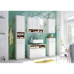 Giessbach, home24 Waschbeckenunterschrank Guardo, MID.YOU Waschbeckenunterschrank 80/64/40 cm , Milano , Weiss, Eichefarben , Kunststoff , 80x64x40 cm , Dekorfolie , 001279004401