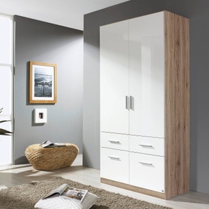 Rauch Pack´s, home24 Drehtuerenschrank Celle I, Carryhome Kleiderschrank in weiss, eichefarben , Celle , Kunststoff , 2 Fächer , 4 Schubladen , 91x197x54 cm , Hochglanz, Strukturlack, Wasserlack,Nachbildung , erweiterbar, Typenauswahl, Beimöbel erhältlich, In verschiedenen Grössen erhältlich 