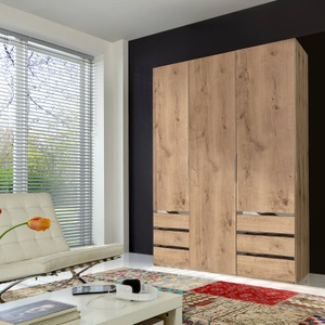 fresh to go, home24 Drehtuerenschrank level 36A, MID.YOU Drehtürenschrank in eichefarben , Level 36A 150Cm Eiche Dekor , Metall, Kunststoff , 2 Fächer , 6 Schubladen , 150x216x58 cm , Dekorfolie,Nachbildung , 001787040703