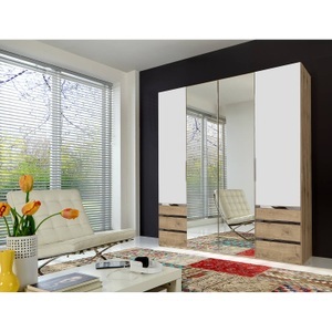 fresh to go, home24 Drehtuerenschrank Level 36A, MID.YOU Drehtürenschrank in weiss, eichefarben , Level 36A 200Cm Weiss/Eiche , Kunststoff , 2 Fächer , 6 Schubladen , 200x216x58 cm , Dekorfolie,Nachbildung , umfangreiches Zubehör erhältlich, in verschiedenen Holzarten erhältlich, In verschiede