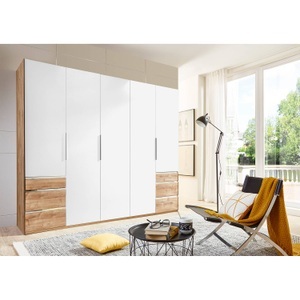 fresh to go, home24 Drehtuerenschrank Level 36A, MID.YOU Drehtürenschrank in weiss, eichefarben , Level 36A 250Cm Weiss/Eiche , Metall, Kunststoff , 3 Fächer , 6 Schubladen , 250x216x58 cm , Dekorfolie,Nachbildung , 001787048704