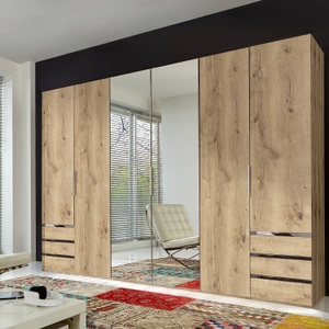 fresh to go, home24 Drehtuerenschrank Level 36A, MID.YOU Drehtürenschrank in eichefarben , Level 36A 300Cm Eiche Dekor , Metall , 3 Fächer , 6 Schubladen , 300x216x58 cm , Dekorfolie,Nachbildung , umfangreiches Zubehör erhältlich, In verschiedenen Grössen erhältlich, in verschiedenen Holzdeko
