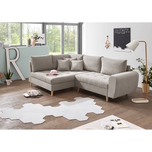 Moerteens, home24 Ecksofa Capstone, MID.YOU Ecksofa in mikrovelours sandfarben , Alice , Textil, Holzwerkstoff , Uni , 249x175 cm , Mikrovelours,Nachbildung , Stoffauswahl, seitenverkehrt erhältlich, Rücken echt , 002220026006
