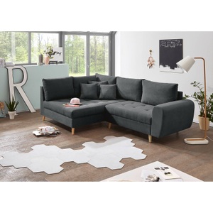 Moerteens, home24 Ecksofa Capstone, MID.YOU Ecksofa in mikrovelours anthrazit , Alice , Textil, Holzwerkstoff , Uni , 249x175 cm , Mikrovelours,Nachbildung , seitenverkehrt erhältlich, Rücken echt , 002220026004