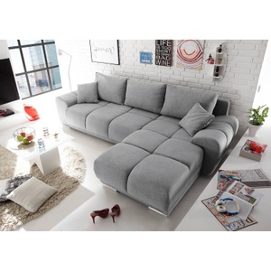 Fredriks, home24 Ecksofa Westwell (mit Schlaffunktion), MID.YOU Ecksofa in mikrovelours hellgrau , Anton , Textil, Holzwerkstoff , 289x189 cm , Mikrovelours , seitenverkehrt erhältlich, Schlafen auf Sitzhöhe, Rücken echt , 002220012501