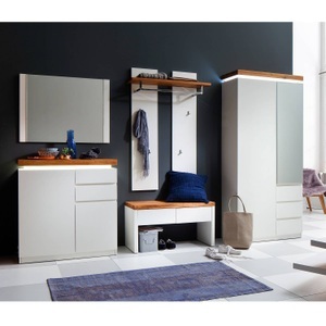 Fredriks, home24 Garderobenset Roble (5-teilig), Novel Garderobe 285/198/38 cm , Romina , Weiss, Eichefarben , Holz, Glas, Holzwerkstoff , Eiche , massiv , 285x198x38 cm , matt, lackiert, Mattlack,Echtholz, Nachbildung , 000196068416