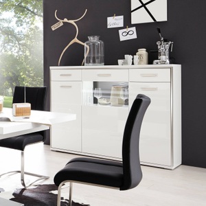 loftscape, home24 Highboard Arco I, Livetastic Highboard 153/121/45 cm , Trento , Grau, Silberfarben, weiss, Weiß hochglanz , Metall , 153x121x45 cm , tiefgezogen, Melamin,Melamin,Nachbildung,Nachbildung , 000196082010