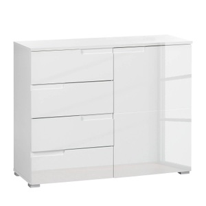 Fredriks, home24 Kommode Larado V, HBZ Kommode »Spice weiss hochglanz, BxHxT 100x80x40 cm«, Kommode mit 1 Tür, 4 Schubkästen und 1 Einlegeboden