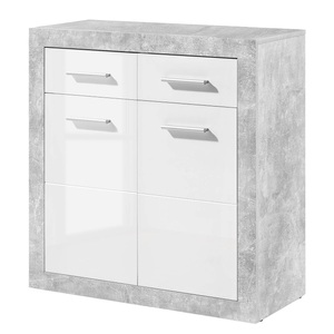 mooved, home24 Kommode Rognan I, HBZ Kommode »Stone 2 weiss Glanz, BxHxT 82x88x37 cm«, Kommode mit 2 Türen, 2 Schubkästen und 1 Einlegeboden