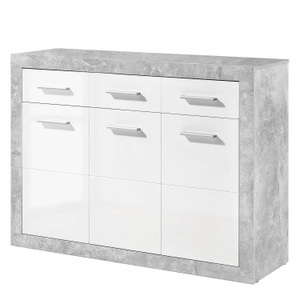 mooved, home24 Kommode Rognan I, HBZ Kommode »Stone 2 weiss Glanz, BxHxT 117x88x37 cm«, Kommode mit 3 Türen, 3 Schubkästen, 2 Einlegeböden