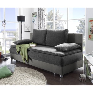Fredriks, home24 Schlafsofa Manacor Microfaser, MID.YOU Dreisitzer-sofa in webstoff, mikrovelours grau, dunkelgrau , Svenja , Textil, Holzwerkstoff , 208x82x93 cm , matt,Webstoff, Mikrovelours , 002220017801