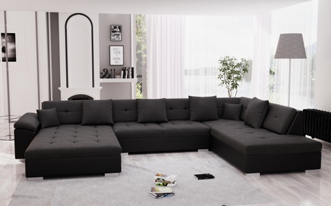 Sofas Kalm, Sofa ARIA links grau/schwarz, Ecksofa ARIA links anthrazit/schwarz