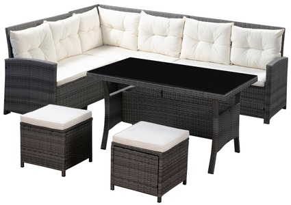 Lily - Betten, Esszimmerstuhl Harry weiss im 2er-Set, Rattanlounge CANNES grau/beige
