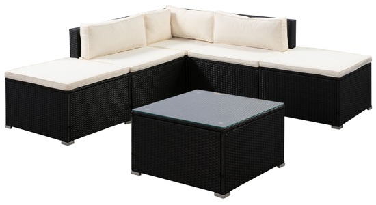 Belog, Gasgrill 2+1 Brenner, Rattanlounge FARO schwarz/beige