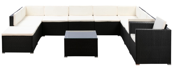 Ruby Ipro, Rattanlounge SANTORINI schwarz, Rattanlounge SANTORINI schwarz/beige