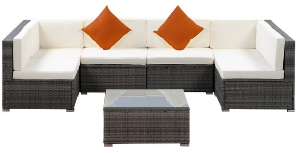 Ruby Ipro, Rattanlounge RAVENNA grau, Rattanlounge RAVENNA grau/beige