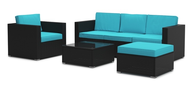 Mark Sunl, Rattanlounge KAPSTADT türkis, Rattanlounge KAPSTADT schwarz/türkis