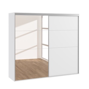 Jakub, Schrank Kleiderschrank REVA 230 cm, Kleiderschrank Schiebetüren mit Spiegel REVA 230 cm weiss